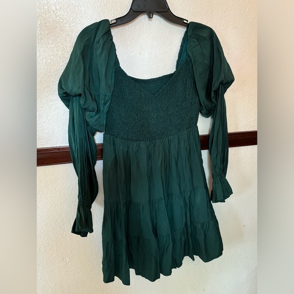 Emerald Green Puff Sleeve Sun Dress - Size S - Picture 1 of 2